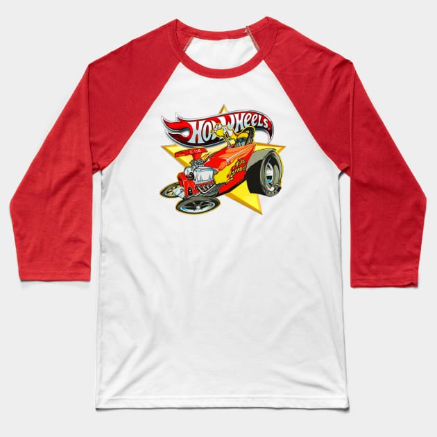 Mike Zarnock's Altered Roadster on FRONT of Baseball T-Shirt by Hot Wheels Tv